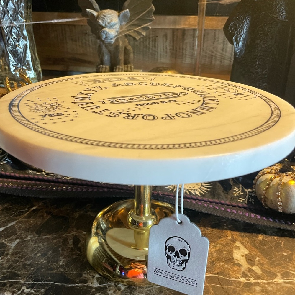 NWT Gothic Ouija Spirit Board Marble Cake/Dessert/Cheese Platter Pedestal Stand